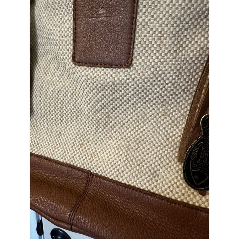 Muxo Camila Alves Leather Linen Woven Cotton Tote Brown Jute Tan Hobo Bag Purse - Picture 3 of 14